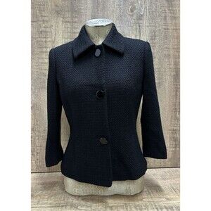 Banana Republic women size 4 black textured collared  3/4 sleeve blazer jacket